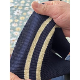 TinaKim Ribbing Fabric for Waistband, Sew Trim Material (Blue + Gold Stripe, 36x6in)