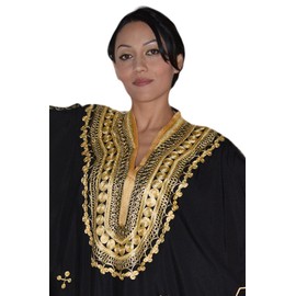 Moroccan Caftan Hand Made with Gold Hand Embroidery Long Length Black