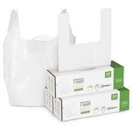 Plastic Bags with Handles For Small Business,(3 Pack With 50 Bags Each) Shopping Bag, Plastic Bags Grocery, plastic T Shirts Bags, Bag Dispenser Roll - Measures 12"x7"x22", 1.2 Mil Thickness
