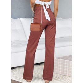 Sidefeel Jeans for Women High Waisted Stretchy Wide Leg Trendy Loose Straight Leg Zimbaplatinum Denim Pants Red Size 10