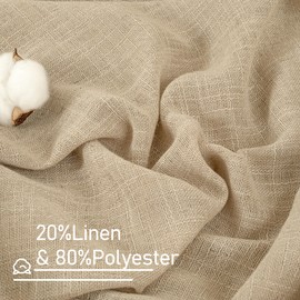 LAMIT Short Window Linen Curtains 36 Inch Length 2 Panels, Brown Light Filtering Panels Back Tab and Rod Pocket Neutral Drapes for Bathroom/Loft Room, 34 x 36 Inch