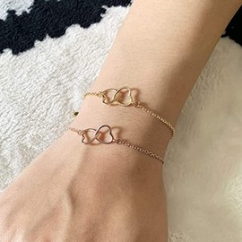 Mother Daughter Bracelet Set for 2 Interlocking Heart Bracelet Mommy and Me Matching Heart Wish Bracelets Mother's Day Birthday Christmas Jewelry Gifts for Women Girls (silver)