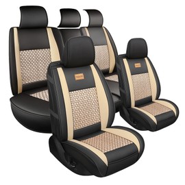 FREESOO Car Seat Cover Cushions PU Leather, Front Rear Full Set Car Seat Covers for 5 Seats Vehicle Suitable for Year Round Use(Black)