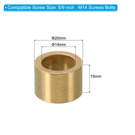 PATIKIL M14 Brass Spacer, Pack of 2 Metal Spacers Brass 14 mm ID x 20 mm OD x 15 mm L Brass Spacer Screw Spacer for 5/9 Inch or M14 Screw