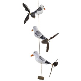 ART-CRAFT Seagull Wind Chime with Feather Propeller with 1 Decorative Seagull + 2 Replacement Feathers Wooden Animal Figure as Maritime Decoration, Balcony Decoration or Garden Decoration