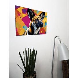 The Plum Penguin African Wild Dog Pop Art Wooden Wall Decor, Dual A4 MDF Panels, Colorful Home Art Piece Canvas Alternative 40 x 30cm
