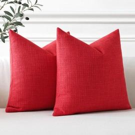Artscope Christmas Cushion Covers Set of 2 Linen Decorative Square Pillowcases Pillow Covers 35x35cm for Home Decor Sofa Bedroom Car (Christmas Red, 14x14)