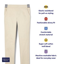French Toast Girls' Big Pull On Skinny Fit Stretch Pants with Elastic Waist and Pockets, School Uniform for Kids, Navy, 12