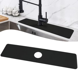 LOPNUR Faucet Mat for Kitchen Sink Cuttable, 24 Inch Long Sink Splash Guard Behind Faucet, Super Absorbent Diatomite Sink Protector Mat, Bathroom Water Splash Guard Fast Dry, Easy to Cut, Black