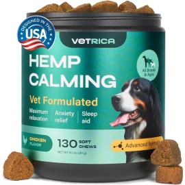 UD_Calming Chews for Dogs Anxiety Relief Hemp Soft Treats Valerian Root Turmeric L-Theanine Vet Visits Travel Supplements