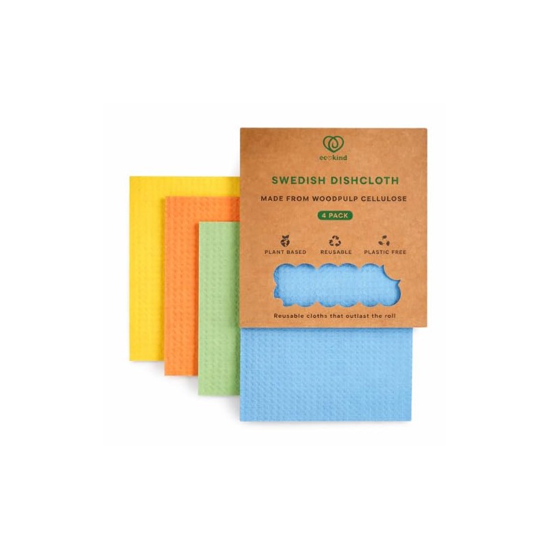 ECOKIND | 4 Pack Swedish Dish Cloths | Reusable Cleaning