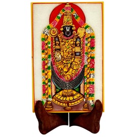 Purpledip Marble Painting Tirpuathi Venkateswara Balaji: Hand Painted Tile with Gold Work, 6x4 Inches (12092)