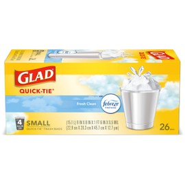 Glad Trash Bags, Small Garbage Bags - OdorShield 4 Gallon White Trash Bag, Gain Fresh Scent with Febreze - 26 Count (Pack of 6)