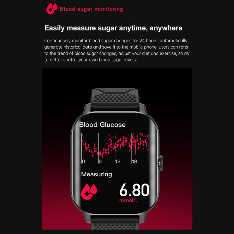 2.02in Curved Screen Smart Watch Blood Glucose Measure Health Monitor