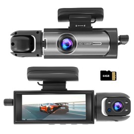 Car Camera Dash Cam for Cars,Dashcam Front and Rear,Driving Recorder with IR Night Vision,Loop Recording,Wide Angle Lens,3.16 Inch IPS Screen,Parking Mode with 64GB TF Card