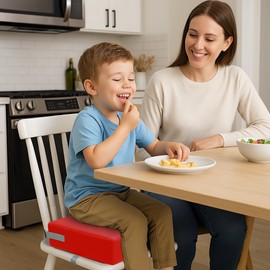 Eiury Toddler Booster Seat Dining Table Kitchen Chair, Waterproof Anti-Scratch PU Cushion, Non-Slip Bottom, Adjustable Buckle Straps, Easy Clean Portable Seat Cushion (Red)
