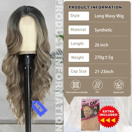 BUPPLER Cosplay Long Cool Ash Brown Ombre Wig 26 Inch Middle Part Synthetic Wig Realistic Gifts Party Wigs for Women Daily Use Colorful Wigs (Cool Ash Brown Ombre)