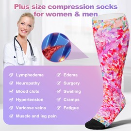 LEVSOX Wide Calf Compression Socks for Women Men Plus Size 15-20 mmHg Extra Large Knee High Support Sock for Nurses Pregnant Travel