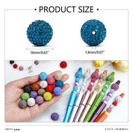 Dowarm 16MM Rhinestone Beads for Crafting, Round Polymer Clay Crystal Beads for Jewelry Making Bracelet Necklace Earring Beaded Pen, Fancy Shamballa Disco Diamond Beads, Peacock Blue, 20PCS