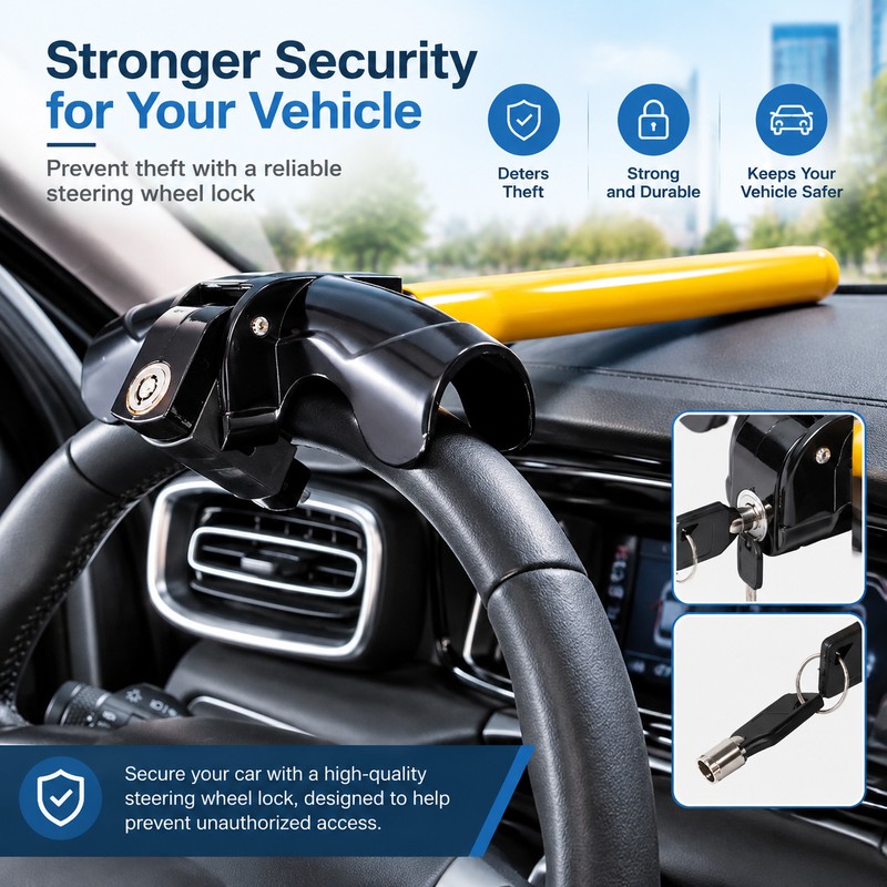 Car Steering Wheel Lock for Vehicle Security – Durable Anti-Theft