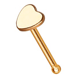 PiercedOff Rose Gold Tone IP over 316L Surgical Steel Nose Bone Stud with Heart Head - Thickness 20GA (0.8mm) / Length 6mm / Heart Size 3mm