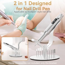 Nail Drill Pen Holder, 2 in 1 Nail Drill Pen & Bits Stand,12 Holes Metal Nail Drill Bits Holder, Professional Nail Drill Organizer Compatible with MelodySusie series and Most Electric Nail Drill Pens