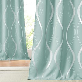 NICETOWN Aqua Blue Floral Blackout Curtain Panels 84 inches 2 Pieces, 52 inches Wide Light Reducing Thermal Insulated Solid Grommet Printed Window Treatments/Drapes for Living Room/Nursery