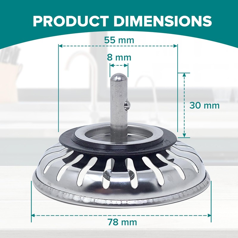 Luxe House Kitchen Sink Strainer Plug, 304 Stainless Steel, Food