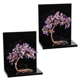 rockcloud Set of 2 Amethyst Crystal Tree Acrylic Decorative Bookends, L-Shaped Heavy Duty Book Ends to Hold Books for Home Office Shelves, Purple
