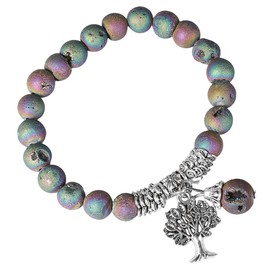 KYEYGWO 8 mm Beads Tree of Life Bracelet, Handmade Natural Gemstone Chakra Healing Crystal Elastic Bracelet for Women, Alloy, stone, Geode Agate