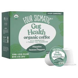 Four Sigmatic Four Sigmatic Happy Gut Organic Coffee Pods | Medium Roast Probiotic K Cups with Chaga and Turkey Tail | Immune Boosting, Probiotic Mushroom Coffee K Cups for Gut Health and Immune Support | 24 Count