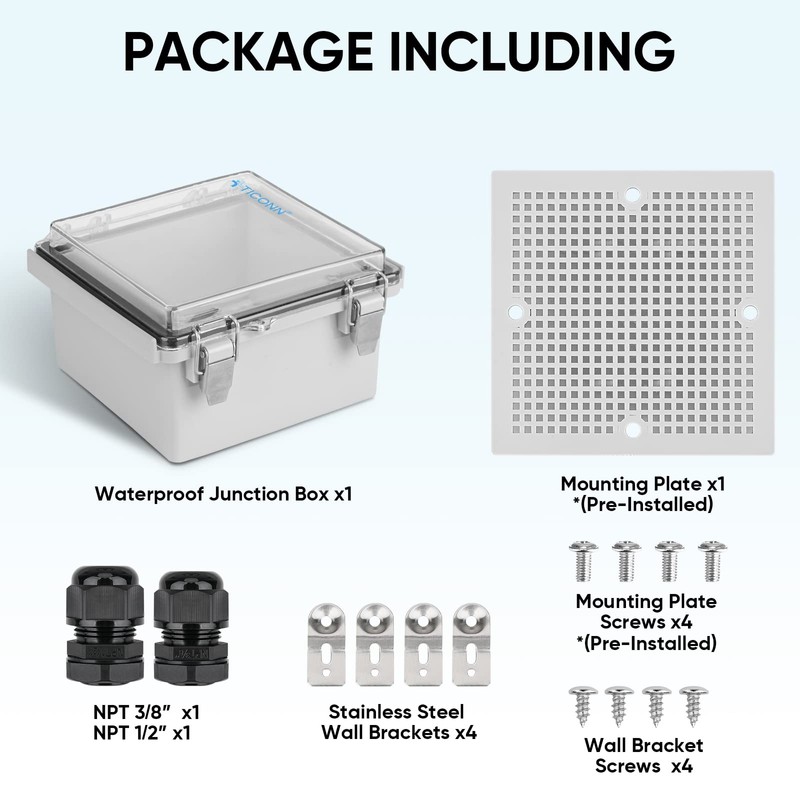TICONN Waterproof Electrical Junction Box IP67 ABS Plastic Enclosure with