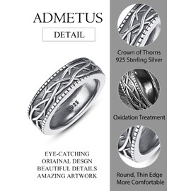 ADMETUS Crown of Thorns Ring Sterling Silver Jesus Thorn Rings for Men Jewelry Gifts Size 6.5