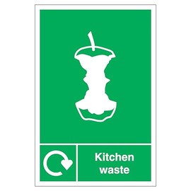 V Safety WRAP - Kitchen Waste Recycling 200 x 300mm - 2mm Rigid Plastic Safety Sign