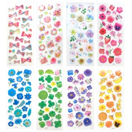 EUSTACE Notebook Stickers, Reward Stickers, 8 Pieces, Cute Stickers, 3D Dimensional, Foil Stamping, Scrapbooking, Diary, Photo Album, Smartphone, DIY, Kids, Adults, Handmade Flowers, Daisy, Clover,