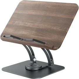 Tounee Book Stand for Reading, Adjustable Book Holder with 360° Swivel Base, Foldable Cookbook Stand Recipe Book Holder with Elastic Page Clips for Music Scores, Recipe, Tablet, Laptop-Gray