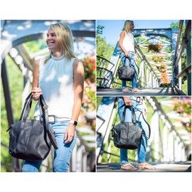 LECONI Shopper LE0060 Women's Handbag Natural Leather Handbag 33 x 30 x 10 cm, Black - Waxy