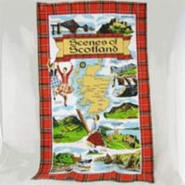 Scotland Tea Towel Scottish Scenes Map Souvenir Gift Landmarks Tartan Collage