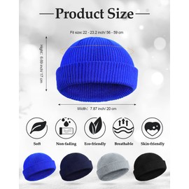 SATINIOR Winter Short Fisherman Beanie Hat Trawler Beanie Watch Hat Edge Skullcap for Men (Blue, Black, Grey, Navy Blue,)