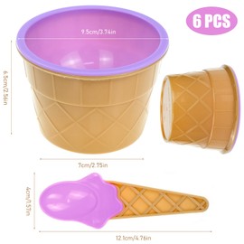 Bakiauli Pack of 6 Ice Cream Bowls with Spoons, Reusable Ice Cream Cups, Dessert Bowls, Cute Colourful Ice Cream Cups for Family, Camping, Party (Over 280 ml)