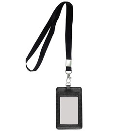 ID Card Sleeves Sliding ID Card Holder with Lanyard Protective Bag with Clear Window ID Sleeves Leather for Office School