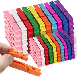 100PCS Colored Wooden Clothespins, 50PCS 2.9inch 10 Color Colored Clothes Pins Wooden, 50PCS 1.3inch 10 Color Wooden Colored Clothespins, Clothes Pins for Hanging Pictures Classroom Laundry Decoration