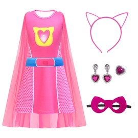 SHELOVESIT Girls Cute Kitties Sleeveless Dress with Long Cape Cat Dress Up Outfits for Party -110cm/3-4T- Red