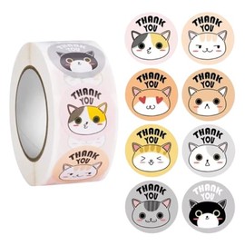 500 Pegatinas Circulares Gato Agradecimiento Calcomanía Rollo Suministros Fiesta Etiquetas Embalaje Regalos Decoración Donas Sobre Embalaje de Agradecimiento Etiquetas Adhesivas Sellado (Gatitos)