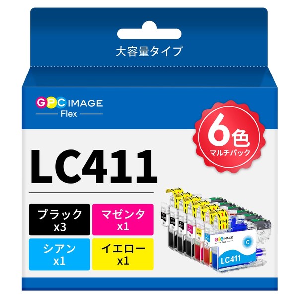 NO.17 Lot Number GPC Image Flex LC411 LC411-4PK For Brother Ink LC411 4 Color Set + LC411BK 2 Total 6 Bottles High Capacity Brother Compatible Ink Cartridge LC411 LC411BK DCP-J926N MFC-J904N