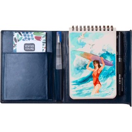 Viviva VV276053 Watercolour Travel Set A6, Faux Leather Case with 16 Vibrant Watercolour Paints, Water Tank Brush, Black Marker in 0.5 mm and Sketchbook with 24 Sheets of 200 g/m² in Size - A6