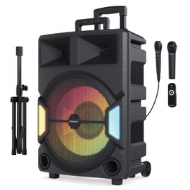 Bluetooth Portable PA System & Karaoke Machine | 150W Rechargeable, 6H Playtime | Party LED Lights, Mic Input, EQ Controls | Remote, Tripod and Microphones Included, Oakcastle PS500