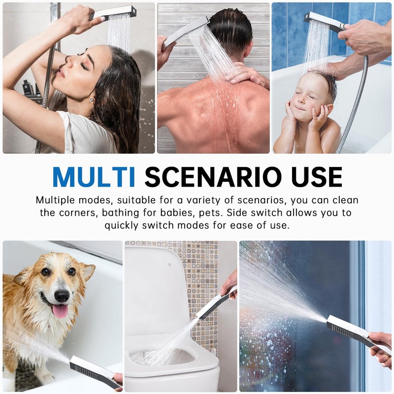 G-Promise All Metal Square 2 Function Handheld Shower Head, with