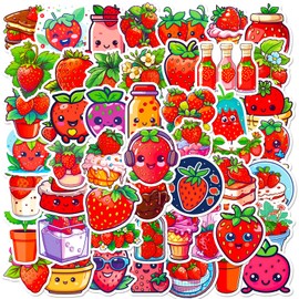 EWEISHEIT 50 PCS Red Strawberry Stickers, Vinyl Waterproof, for Laptop Skateboard Luggage, Water Bottles, Car Bumper, DIY Gift Set Party