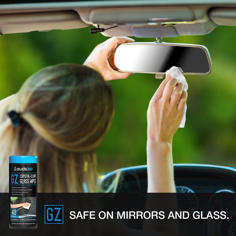Suds Lab GZ Crystal-Clear Glass Wipes, Streak-Free Windshield, Mirror, and